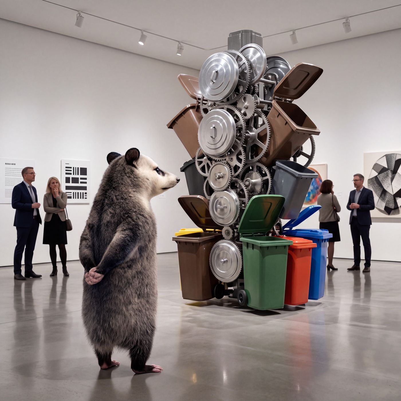 Opossum in a gallery of bin art
