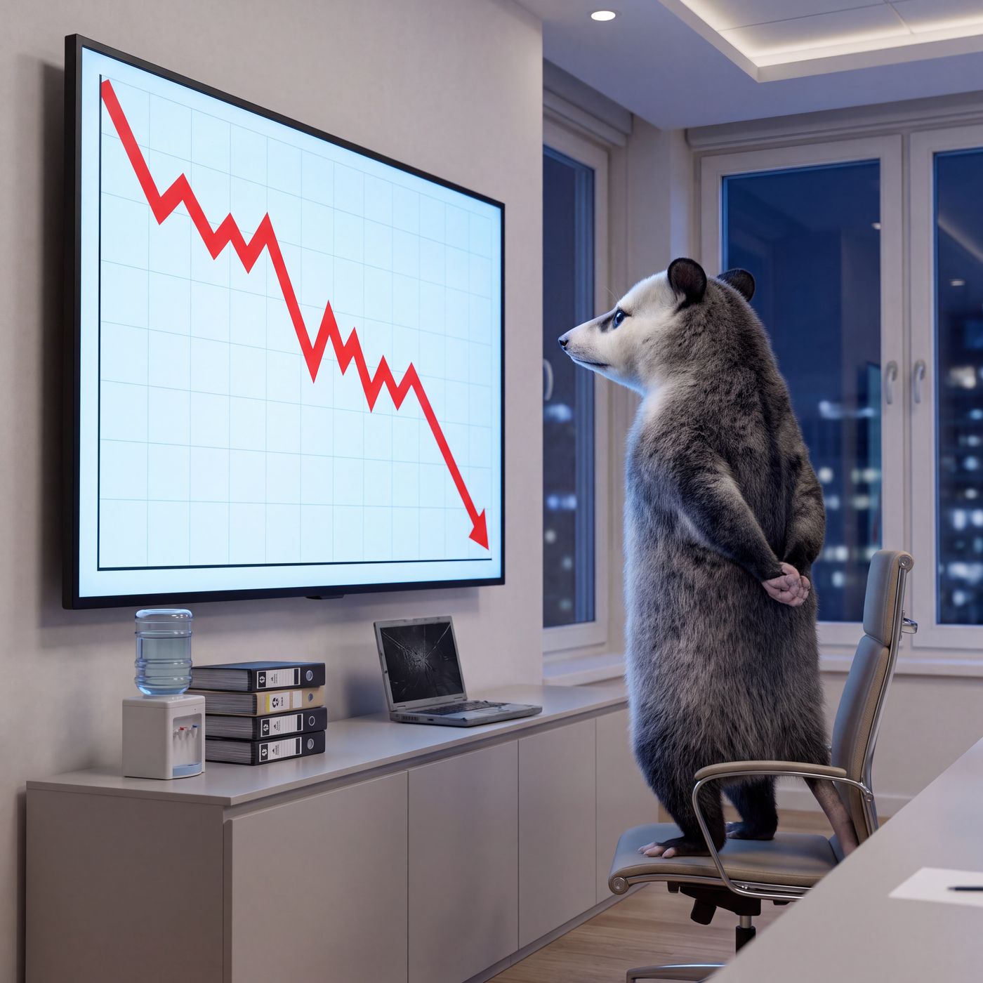 Opossum watching a falling chart