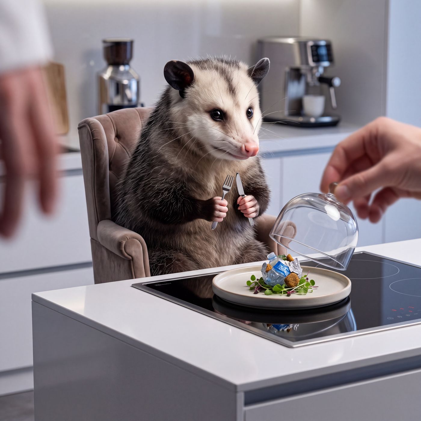 Opossum dining on gourmet rubbish